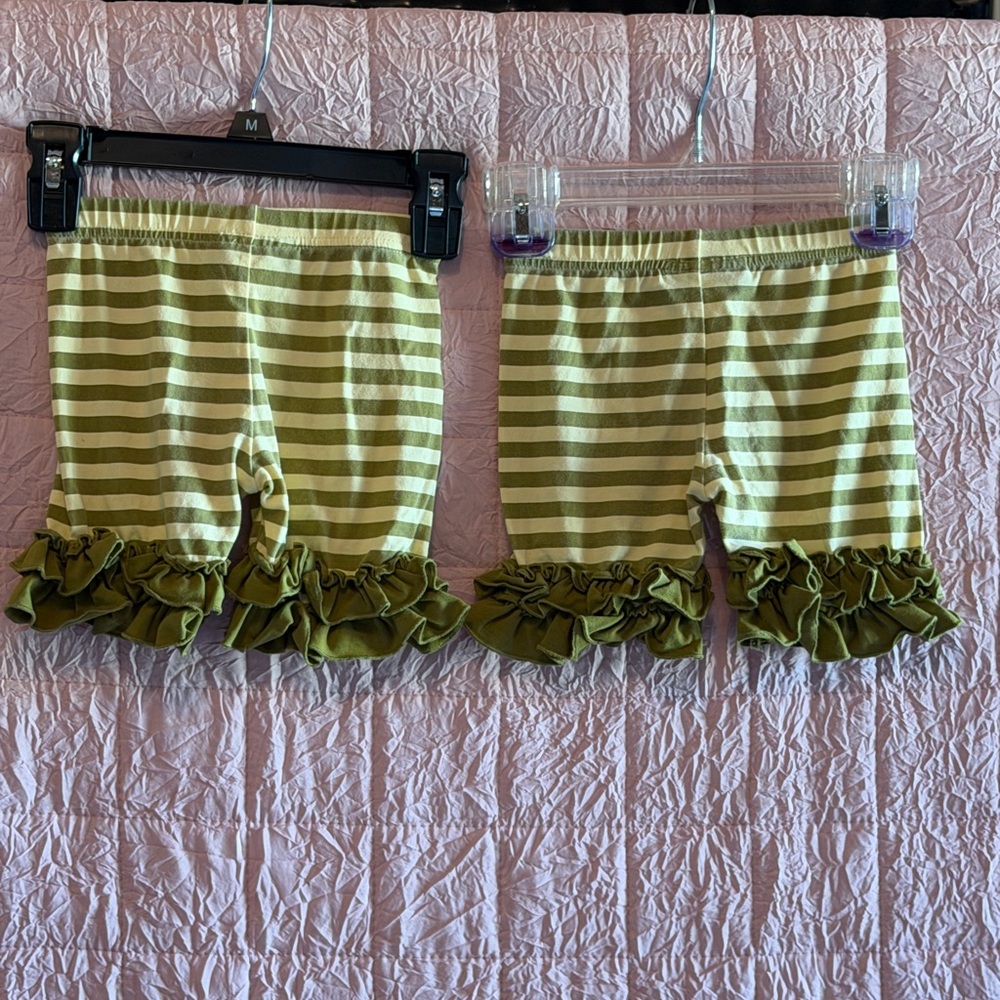 Striped Green Ruffle Kids Shorts for twins